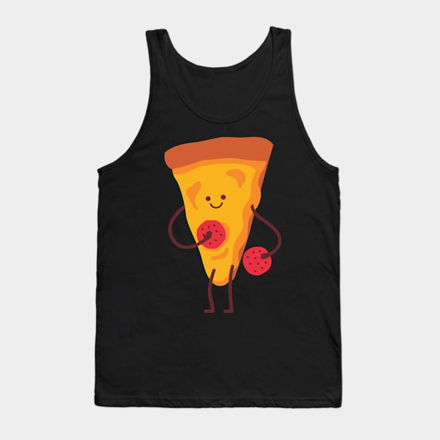 Cartoon Pepperoni Cute Pizza Slice Tank Top by InkyArt